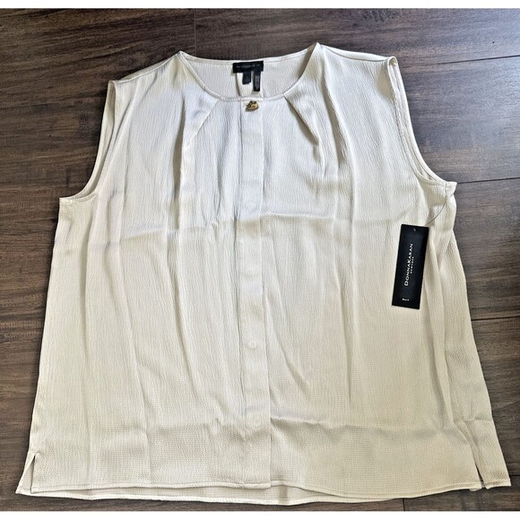 Donna Karan New York Women's Sleeveless Textured Satin Blouse Champagne Cream XL - Picture 1 of 8